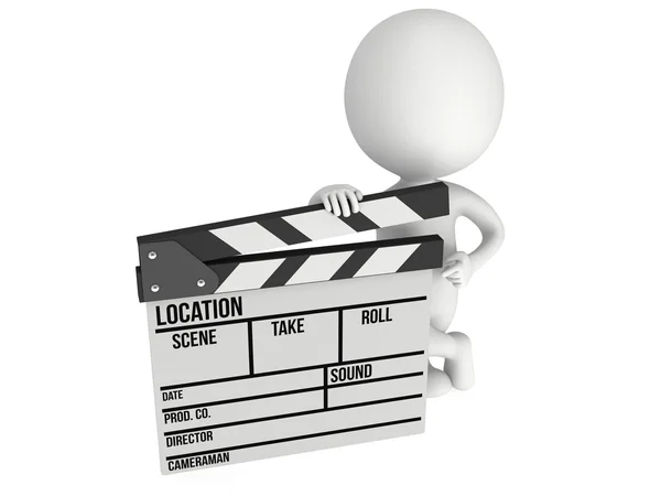 3D man with cinema clapperboard — Stock Photo, Image