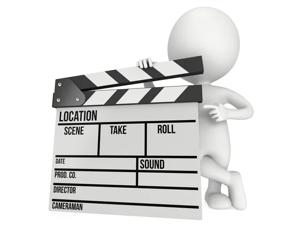 3D man with cinema clapperboard — Stock Photo, Image