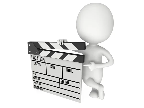 3D man with cinema clapperboard — Stock Photo, Image