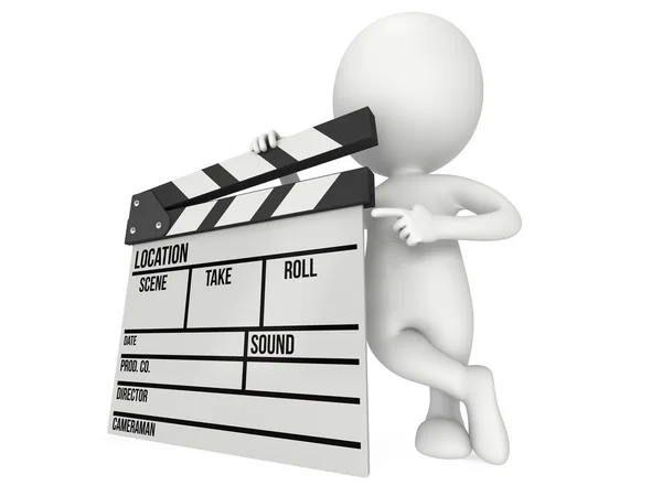 3D man with cinema clapperboard — Stock Photo, Image