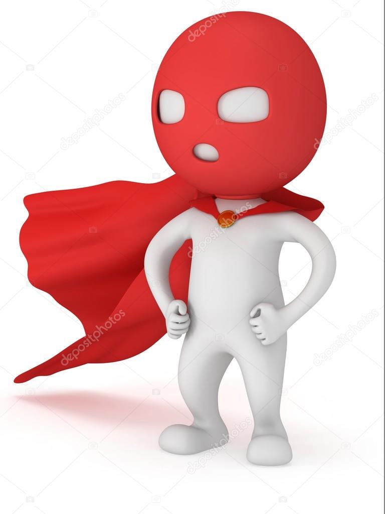 3d man brave superhero with red cloak