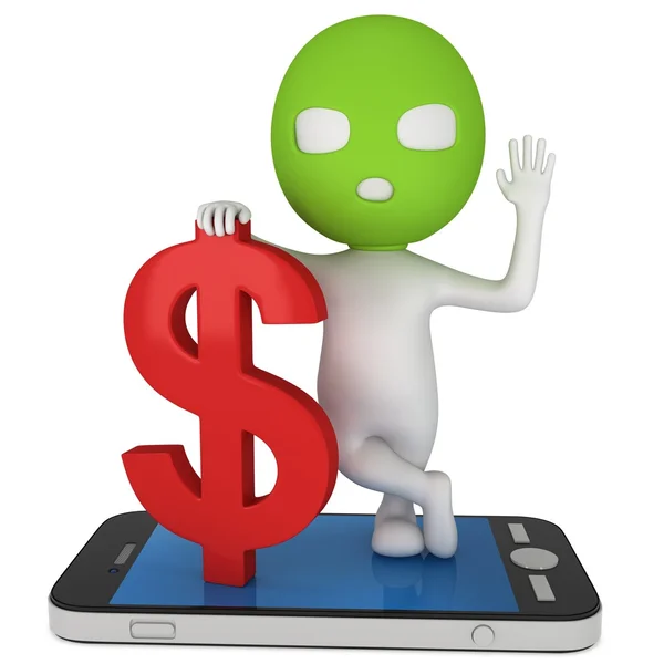 3d thief with red dollar and smartphone — Stock Photo, Image