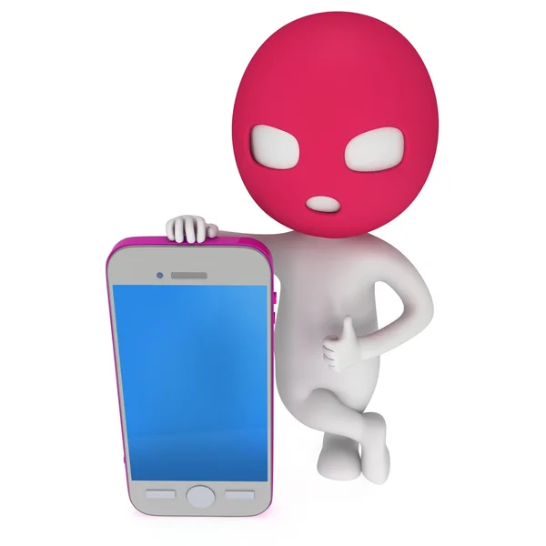 3d thief with smartphone — Stock Photo, Image