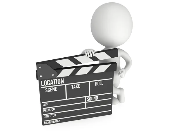 3D uomo con clapperboard cinema — Foto Stock