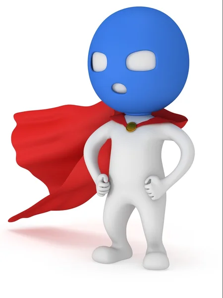 3D muž statečný superhrdina s červeným pláštěm — Stock fotografie