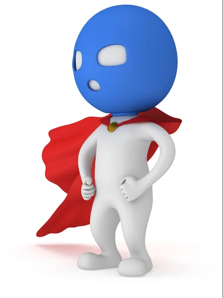 3d man brave superhero with red cloak — Stock Photo, Image