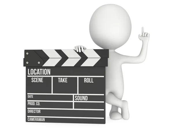 3D man with cinema clapperboard — Stock Photo, Image