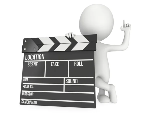 3D man with cinema clapperboard — Stock Photo, Image