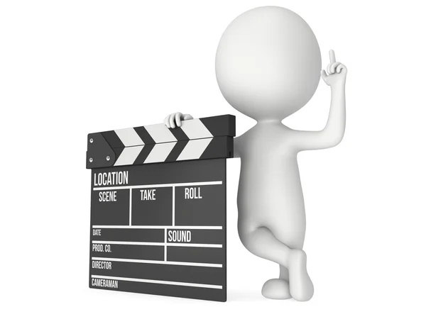 3D man with cinema clapperboard — Stock Photo, Image