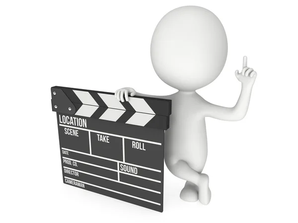 3D man with cinema clapperboard — Stock Photo, Image