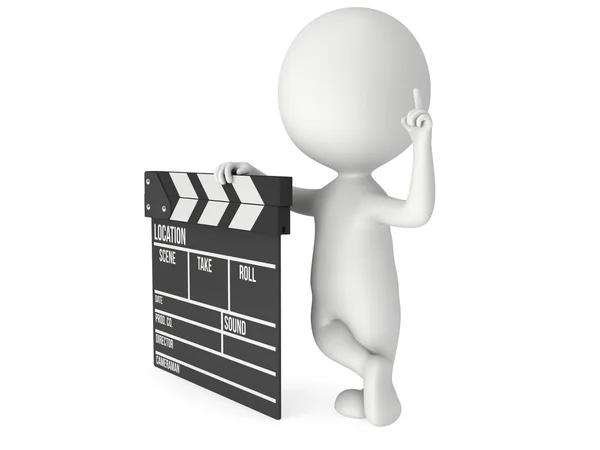 3D man with cinema clapperboard — Stock Photo, Image