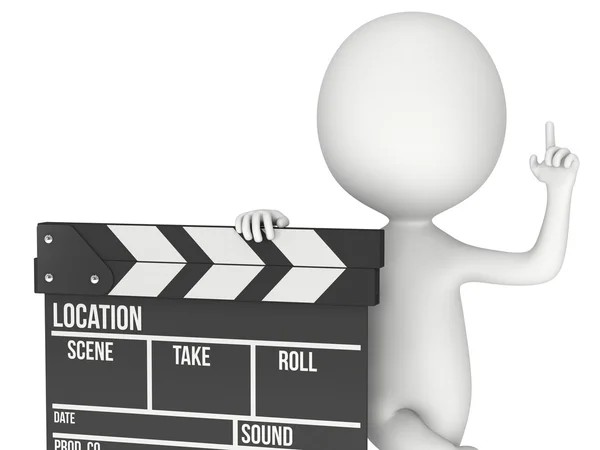 3D man with cinema clapperboard — Stock Photo, Image