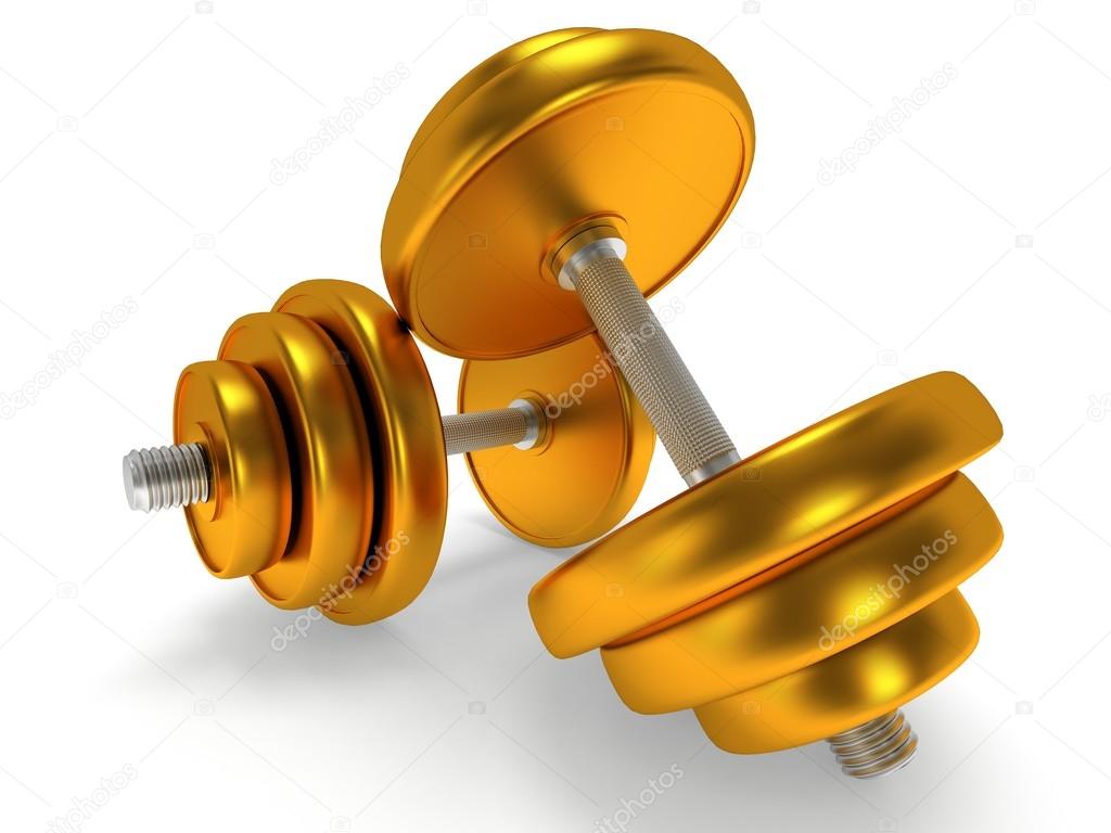 Gold Dumbbells Stock Photo newb1 80070206