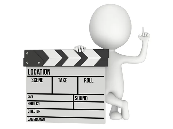 3D man with cinema clapperboard — Stock Photo, Image