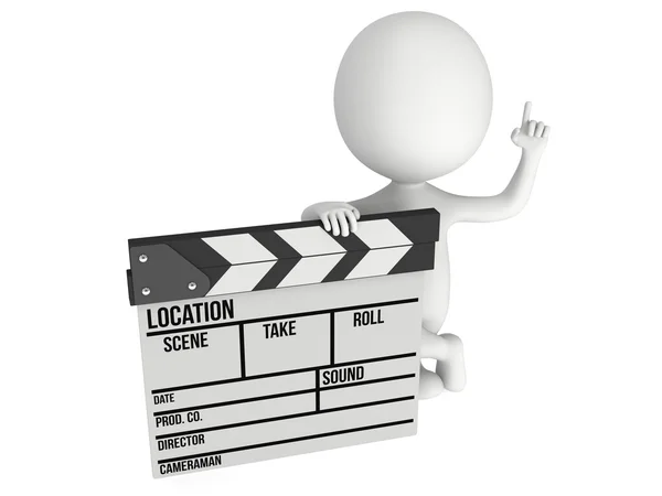3D man with cinema clapperboard — Stock Photo, Image