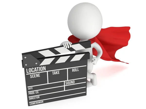 Supereroe 3D con clapperboard cinematografico — Foto Stock