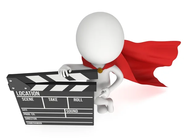 Supereroe 3D con clapperboard cinematografico — Foto Stock