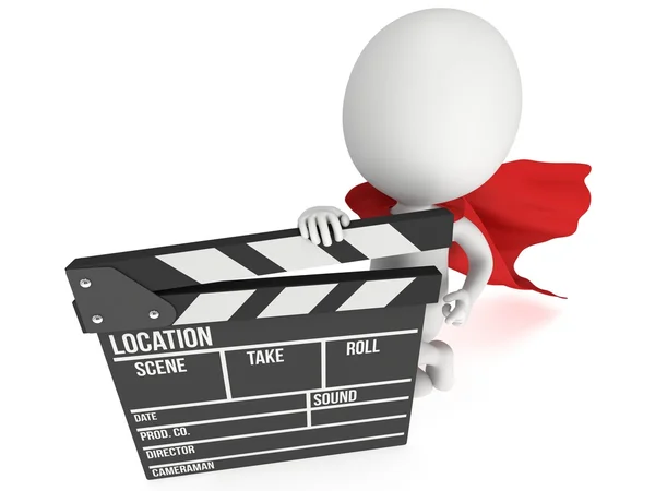 3D superhero with cinema clapperboard — Stock Photo, Image