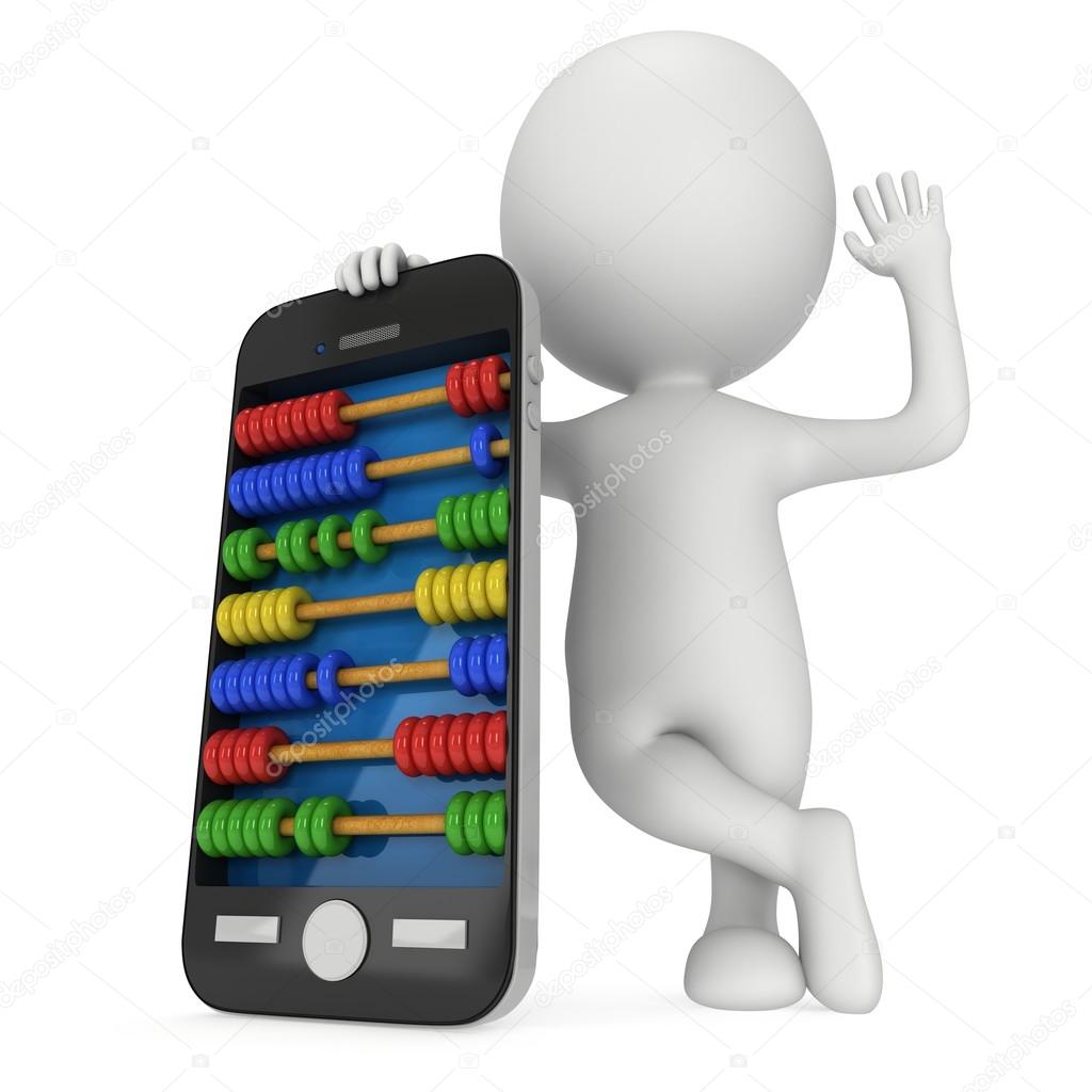 Man near smartphone with abacus