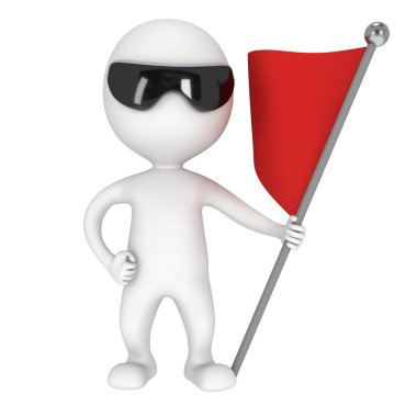 Adam güneş gözlüğü ve kırmızı bayrak