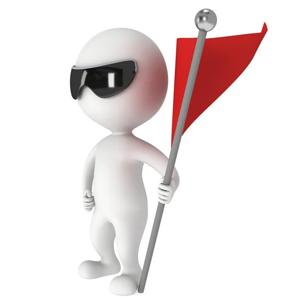 Man with sunglasses and red flag — Stock Photo, Image