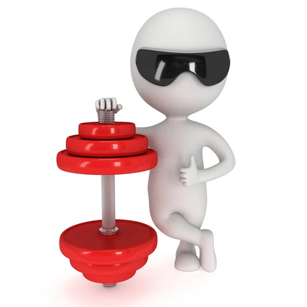 3d man with red dumbbell — Stock Photo, Image
