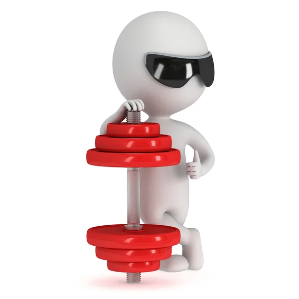 3d man with red dumbbell — Stock Photo, Image