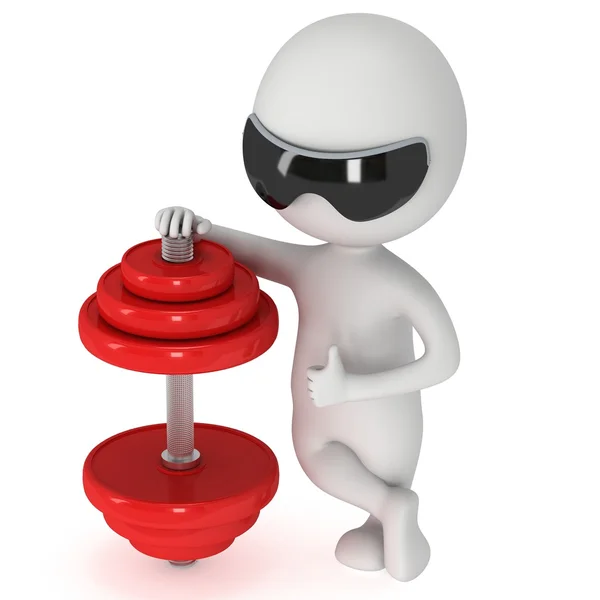 3d man with red dumbbell — Stock Photo, Image