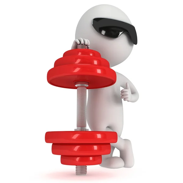3d man with red dumbbell — Stock Photo, Image