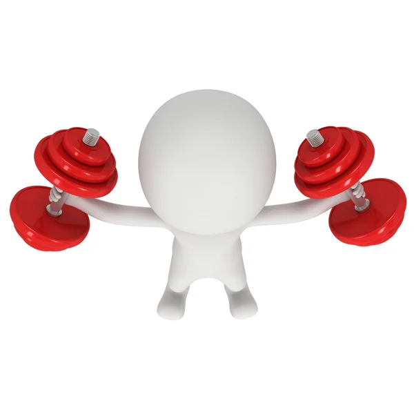 3d human with red dumbbells — Stock Photo, Image