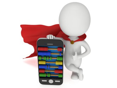 Süper kahraman yakınındaki smartphone ile abacus