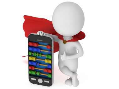 Süper kahraman yakınındaki smartphone ile abacus