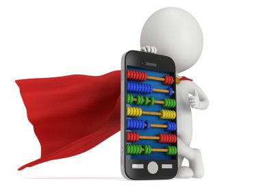Süper kahraman yakınındaki smartphone ile abacus