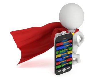 Süper kahraman yakınındaki smartphone ile abacus
