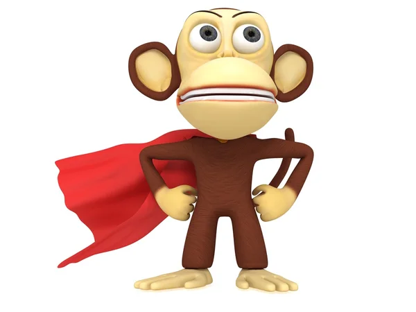 3d superhero monkey with arms akimbo — Stock Photo, Image