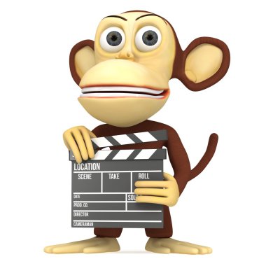3d cute monkey with clapper board