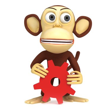 3d cute monkey with red gear
