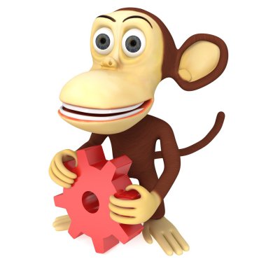 3d cute monkey with red gear