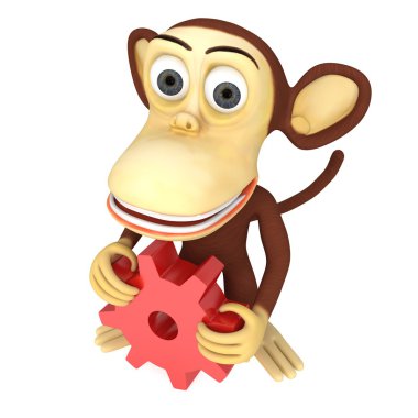 3d cute monkey with red gear