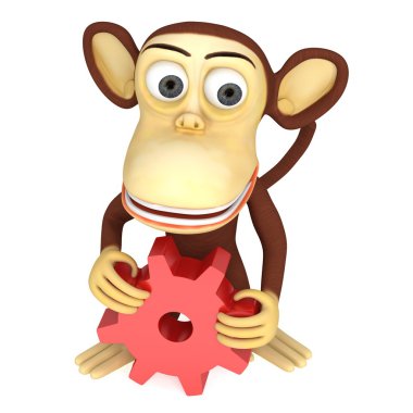 3d cute monkey with red gear