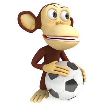 3d cute monkey with soccer ball