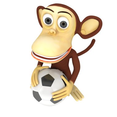 3d cute monkey with soccer ball