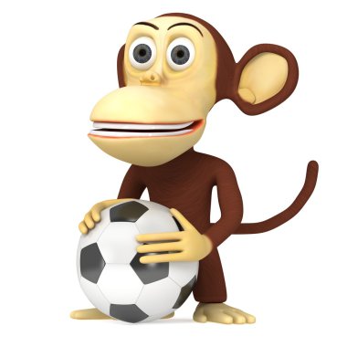 3d cute monkey with soccer ball