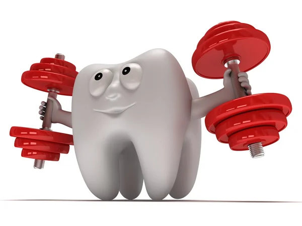 Tooth with face lifts weights — 图库照片