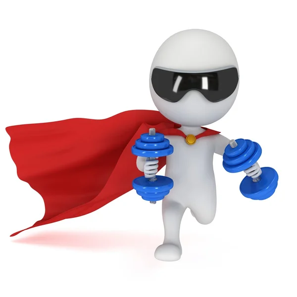 Brave superhero run with dumbbells — Stok fotoğraf