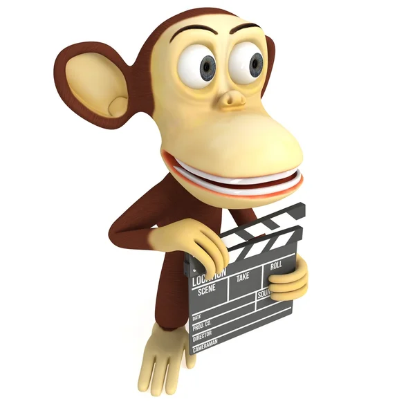 3d cute monkey with clapper board — Stock Photo, Image