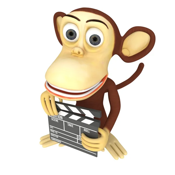 3d cute monkey with clapper board — Stockfoto