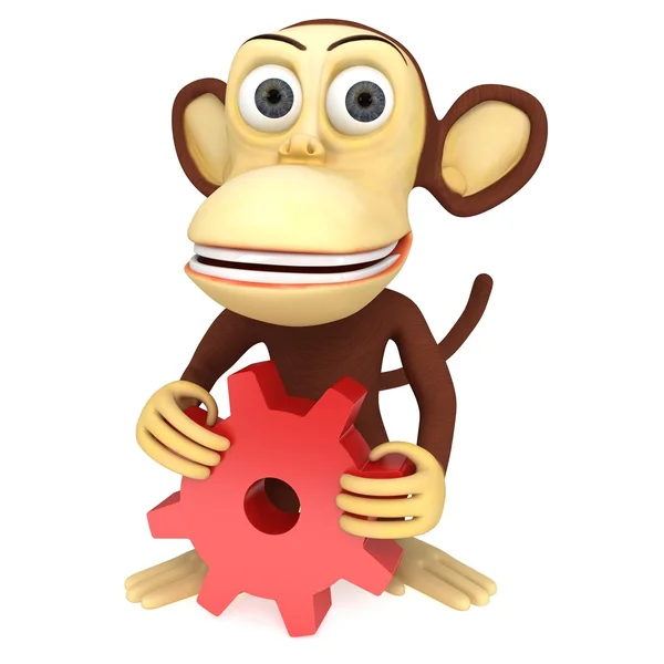 3d cute monkey with red gear — Zdjęcie stockowe