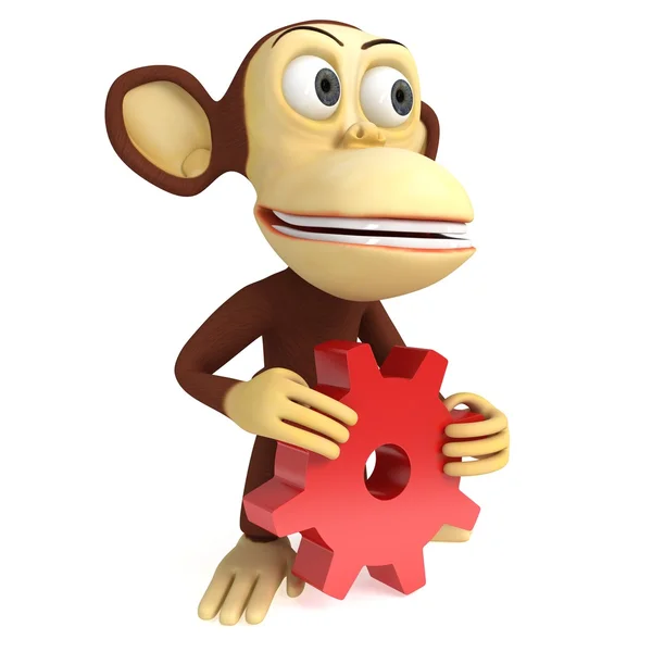3d cute monkey with red gear — Stok fotoğraf
