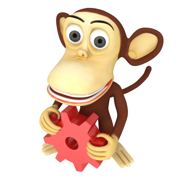 3d cute monkey with red gear — Stockfoto